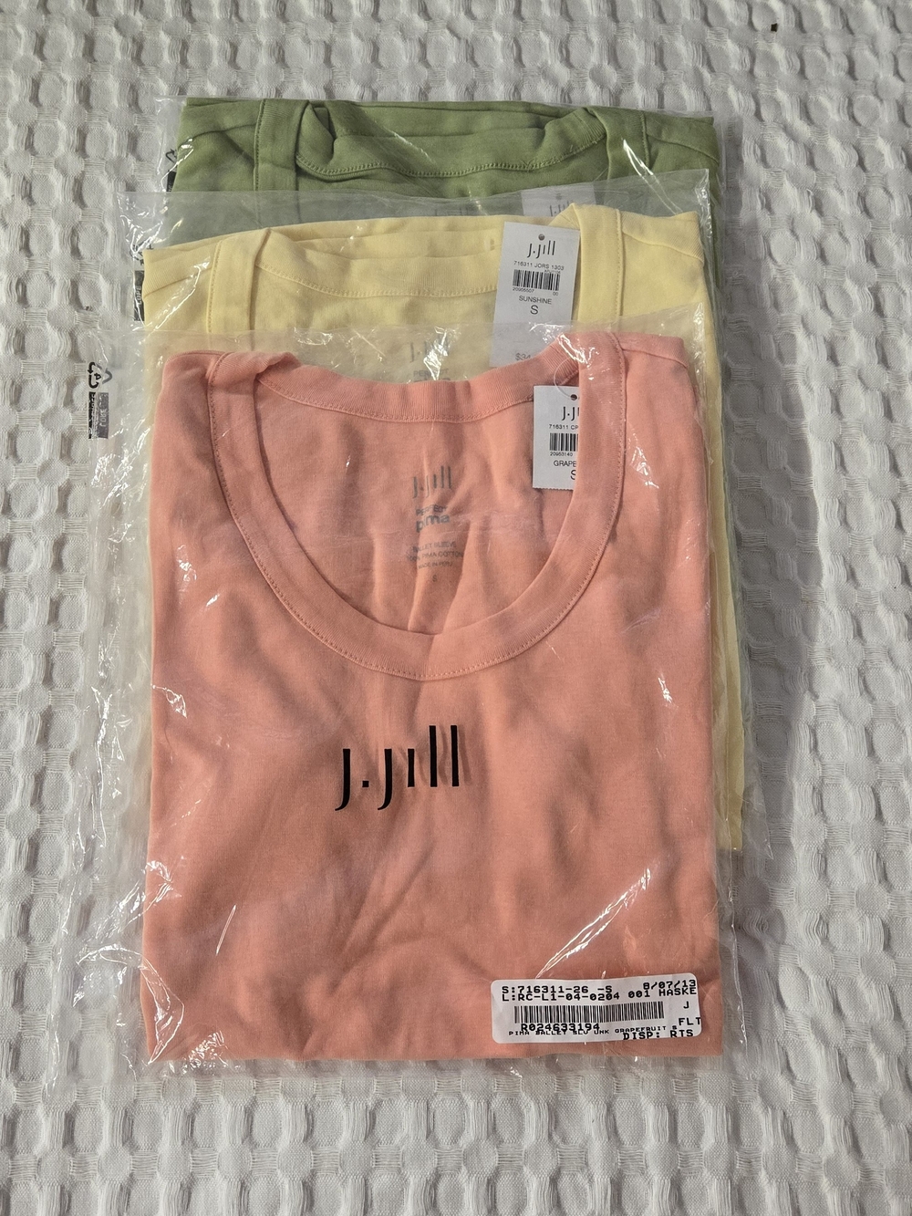 (3) J. Jill Scoop Neck Pima Cotton Ballet Sleeve Shirts Grapefruit-sunshine-oliv